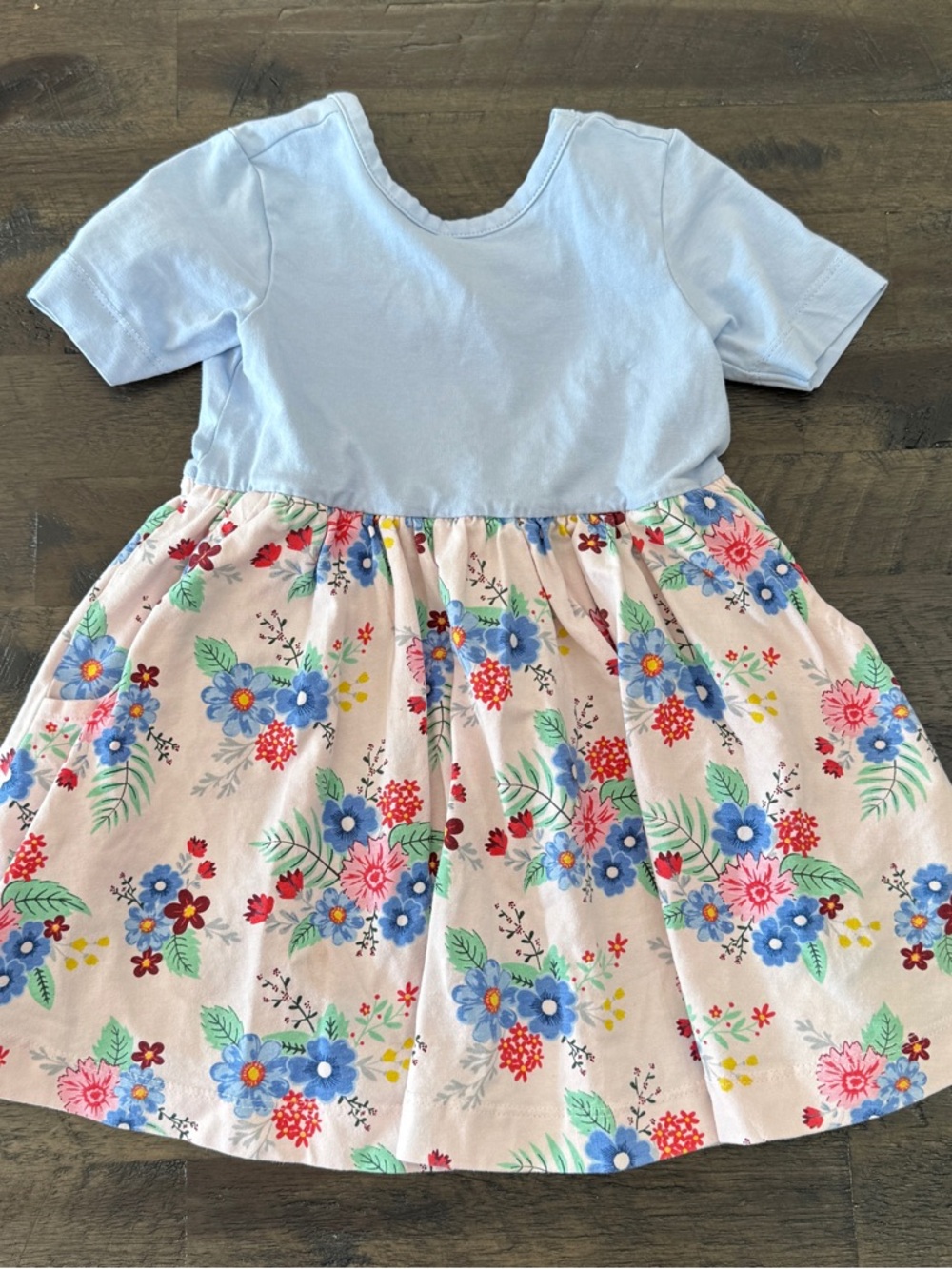 2T Ruffle Butts Coastal Breeze Floral Blue and Pink Dress Bow Back & Pockets